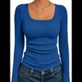 thumbnail image 1 of Camisas de Larga para Mujer, Blusas de Cuello Cuadrado, Blusas Básicas de Punto Acanalado, Conjuntos de Otoño, Ropa de Moda Azul Real M, 1 of 8
