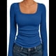 thumbnail image 1 of Camisas de Larga para Mujer, Blusas de Cuello Cuadrado, Blusas Básicas de Punto Acanalado, Conjuntos de Otoño, Ropa de Moda Azul Real XL, 1 of 8
