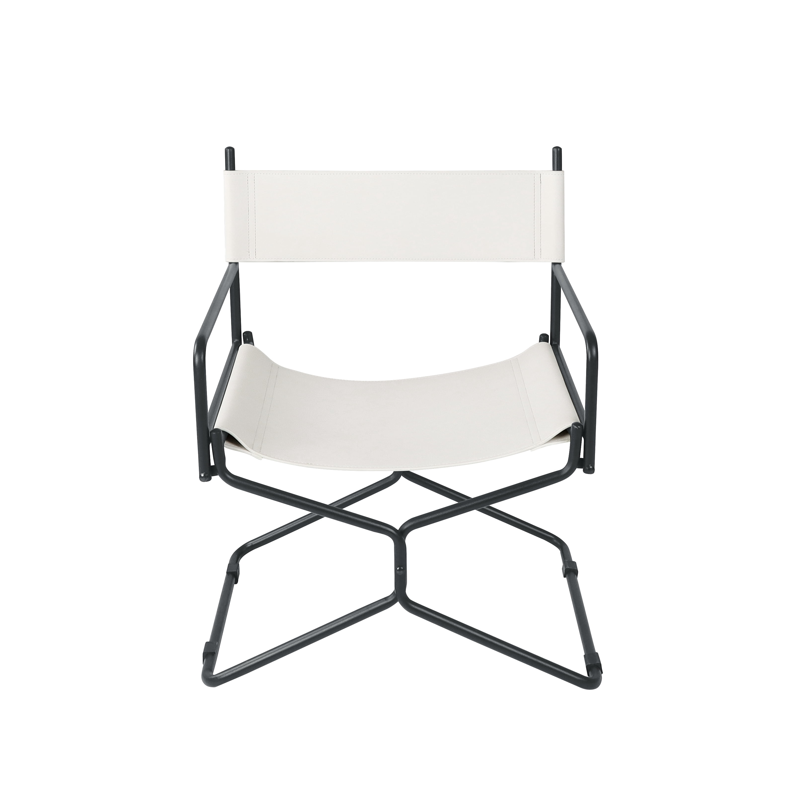 21-Inch Leather Director's Folding Camping Chair with Cup Holder and Backrest, Heavy Duty Outdoor Chair and Portable Seat for Fishing Lawn Sports, White