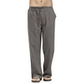 thumbnail image 4 of Men's Cotton Linen Pants Solid Color Casual Trousers, Lightweight Loose Beach Summer Pants for Vacation and Lounging,Dark Gray,XL, 4 of 7