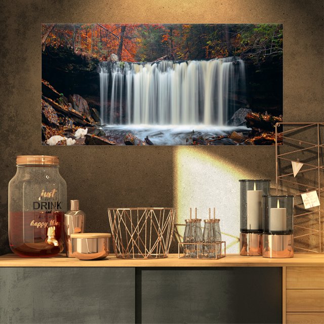 Automne Cascade avec Feuillage Coloré - Art Mural Moderne sur Toile