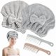 thumbnail image 1 of wonima11 2 Pack Microfiber Hair Towel Cap, Quick Drying Cap Soft Absorbent Towel and 2 Combs for Curly Long Thick Dry or Wet Hair (Stripe and Gray), 1 of 1