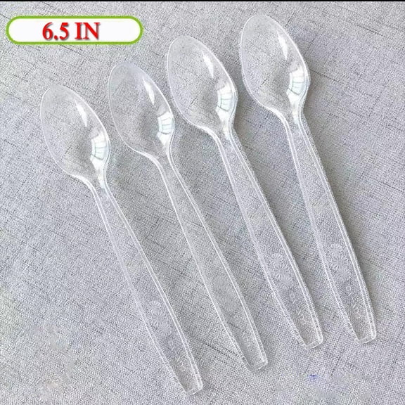 Disposable Spoons Cutlery Box | Clear Extra Strong Extra Resistant | 100/200/300/400/500/600 Transparent Plastic Spoons Transparent Plastic Spoon, Heavy Disposable Tableware