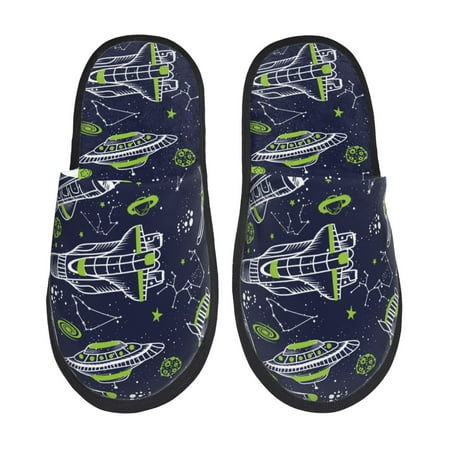 

Fuzoiu Hand Drawn Rockets Print Unisex Furry Slippers Plush Indoor Shoes Trendy House Slippers Anti-Skid EVA Sole House Shoes for Home Office and Travel -Medium