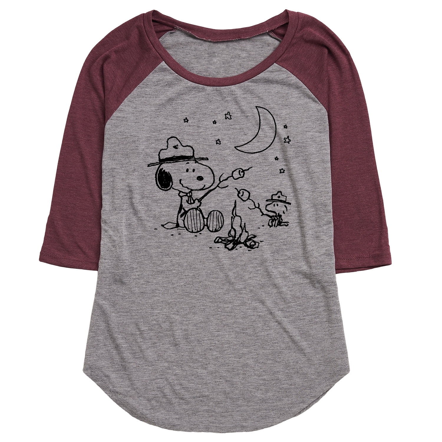 Peanuts - Snoopy Camping - Juniors Raglan Graphic T-Shirt - Walmart.com