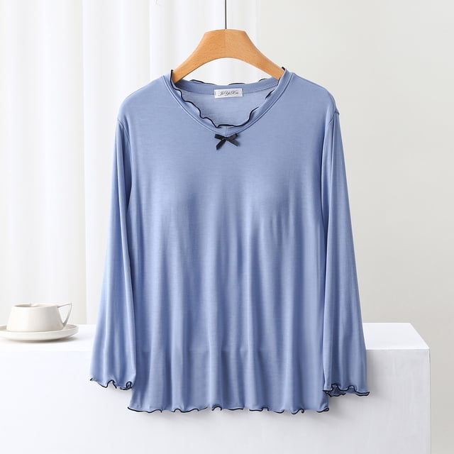 Mefallenssiah Blouse Femme Unie Décontractée Mode Col Rond Manches Longues Vêtements de Nuit