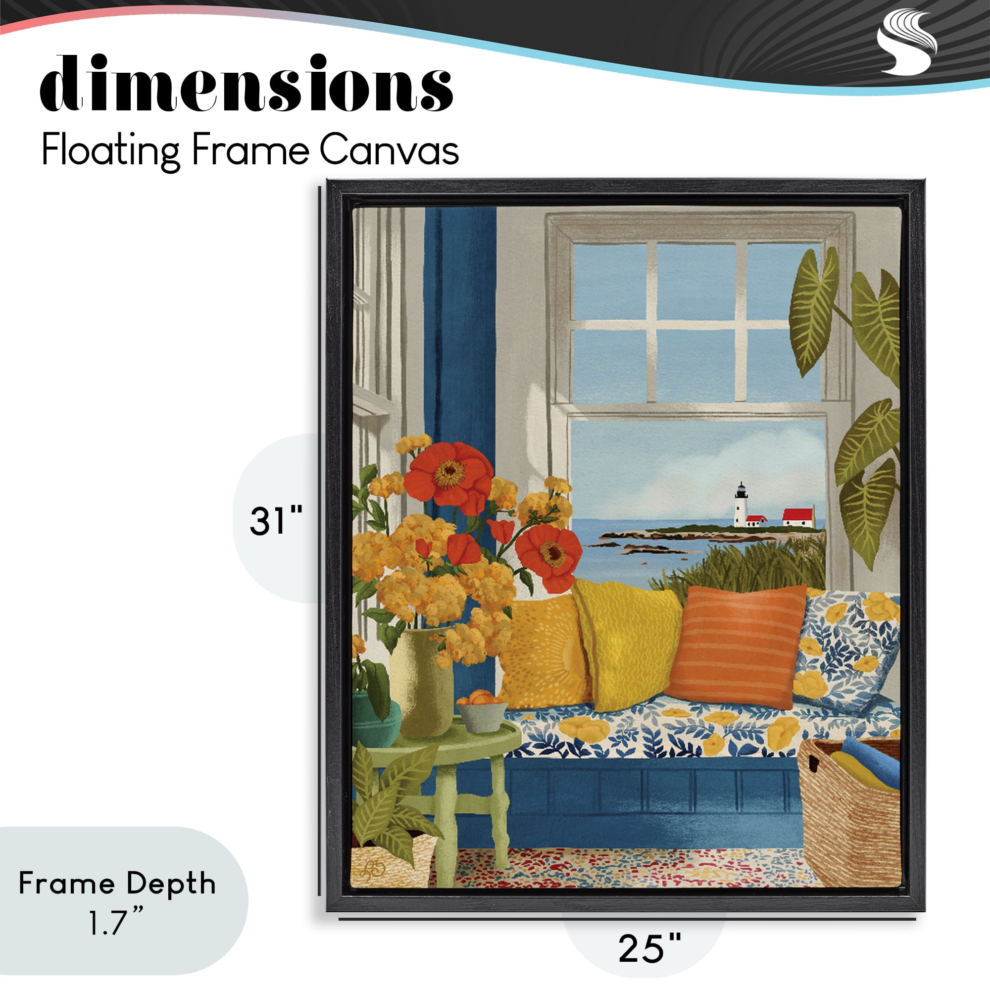 Stupell Industries Distant Lighthouse Window View Black Framed Floater Canvas Wall Art, design by Lisa R Dumm