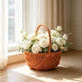 thumbnail image 6 of Small Woven Basket with Handle, Plastic Rattan Wicker Basket for Picnic, Harvesting, Home Storage And Decor, Splinter-free Brown, 6 of 8