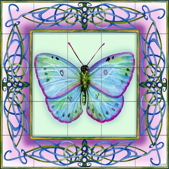 Tile Mural Kitchen Backsplash - Butterfly Square 3-DF - by Denise Freeman