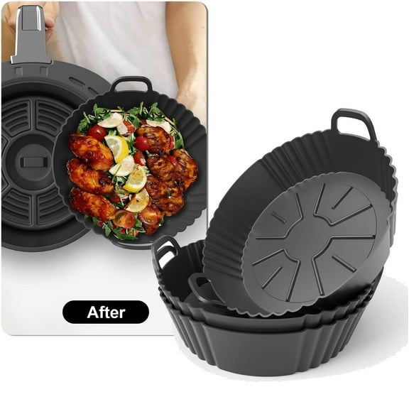 Round Silicone Air Fryer Liners 3Pack, Ninja AF101 & AF161 Silicone Liners for 4-5.3QT, Reusable Air Fryer Accessories Food Grade Liners, Compatible with Ninja, COSORI, Tefal, Bear, Chefman