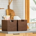 thumbnail image 2 of Wicker Storage Baskets, Set of 2 Hand-Woven Storage Baskets for Shelves with Handles, Foldable Cube Storage Baskets Bins Organizer 13 inch Large Wicker Baskets for Pantry Bedroom Decor, Brown, 2 of 13