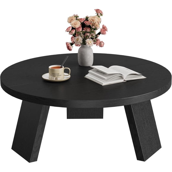 Round Coffee Table, 33.5" Modern Center Table, Easy Assembly Accent Table for Living Room, Bedroom, Home Office, Simple Circle Cocktail Table,Black