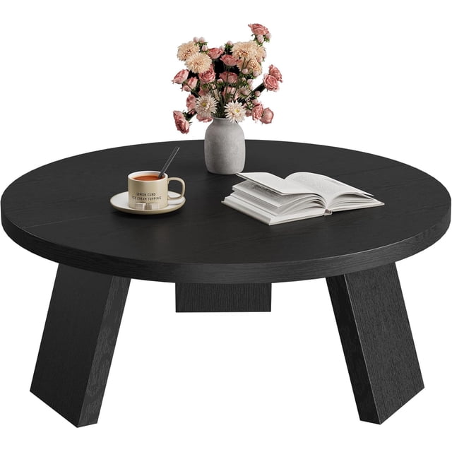Round Coffee Table, 33.5" Modern Center Table, Easy Assembly Accent Table for Living Room, Bedroom, Home Office, Simple Circle Cocktail Table,Black