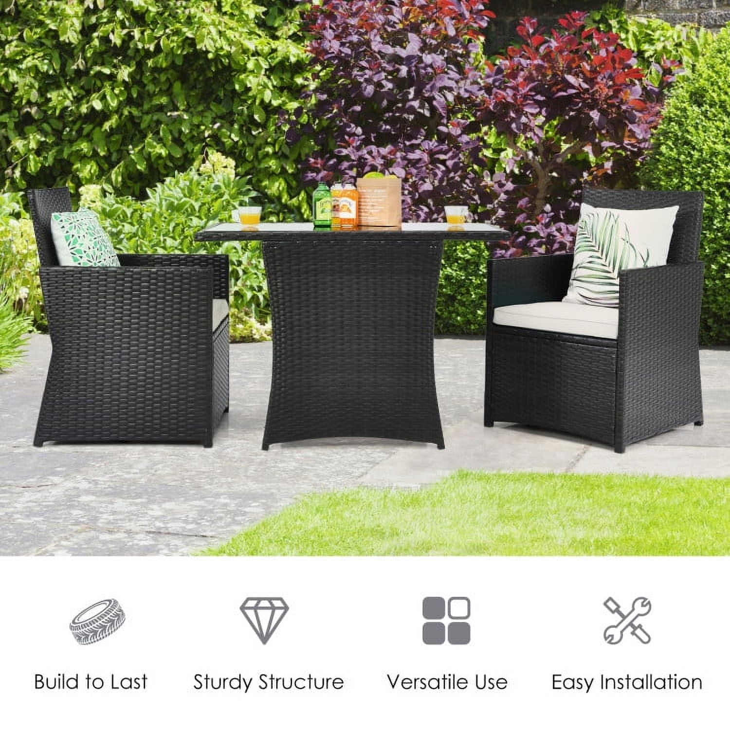 Aimee Lii 3 Pieces Wicker Patio Furniture Set with Cushion and Sofa Armrest, Small Patio Set, White Aimee Lii 3 Pieces Wicker Patio Furniture Set with Cushion and Sofa Armrest, Small Patio Set, White