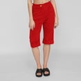 thumbnail image 2 of Pantalons Décontractés pour Femmes, Mode Décontractée, Couleur Unie, Longueur 5/8, Mélange de Lin, Pantalons d'Été Rouges S, 2 of 4
