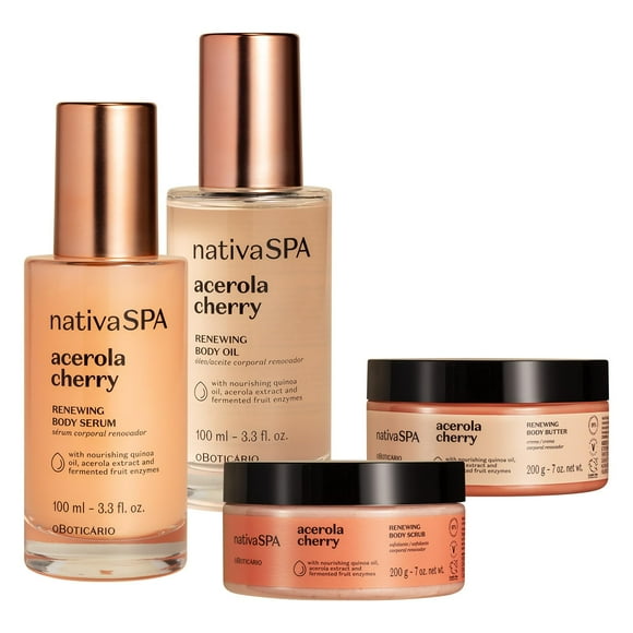 Nativa SPA Acerola Cherry Complete Ritual. 4-Step Bundle: Body Butter, Oil, Serum & Scrub