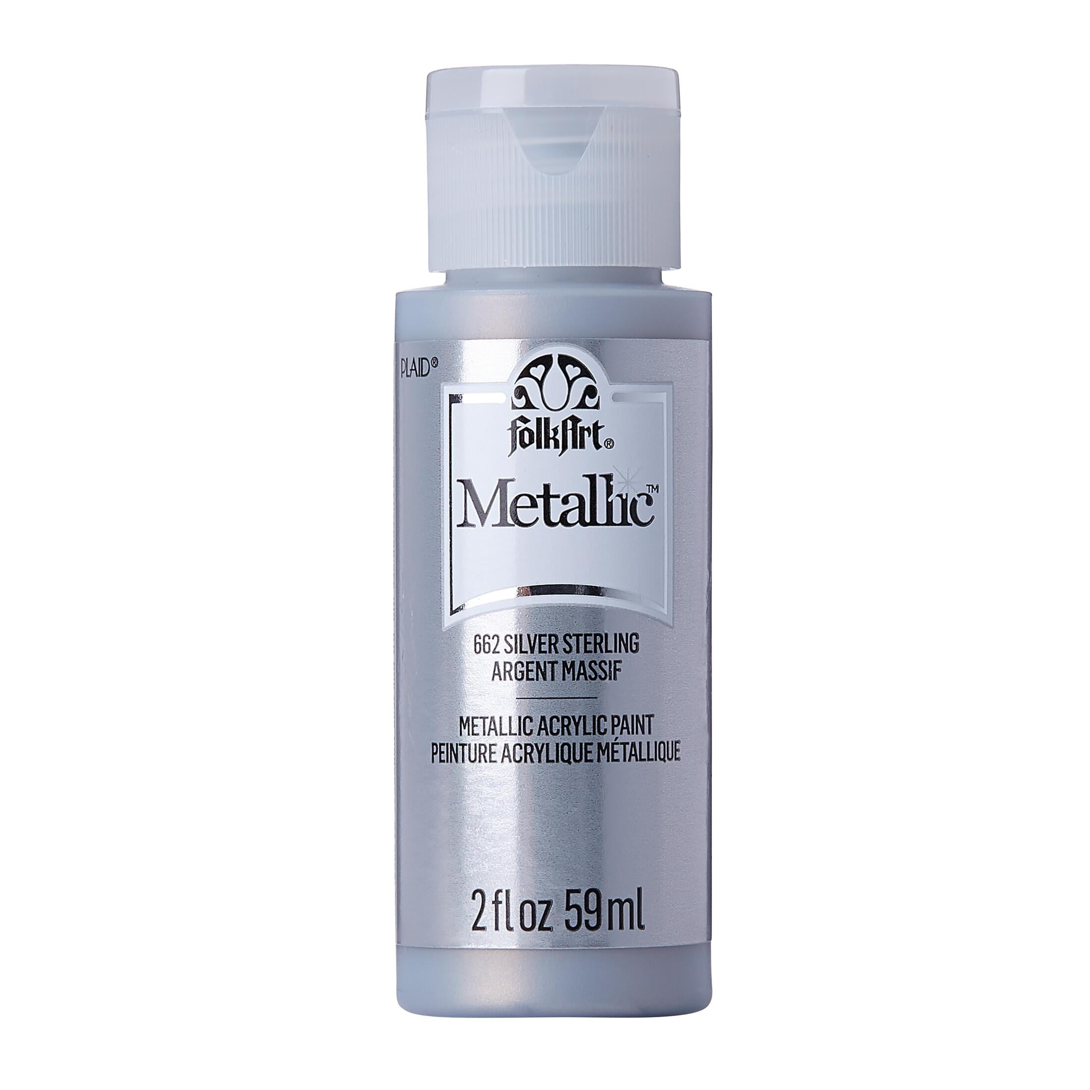 (3 pack) FolkArt Metallic Acrylic Craft Paint, Metallic Finish, Silver Sterling, 2 fl oz
