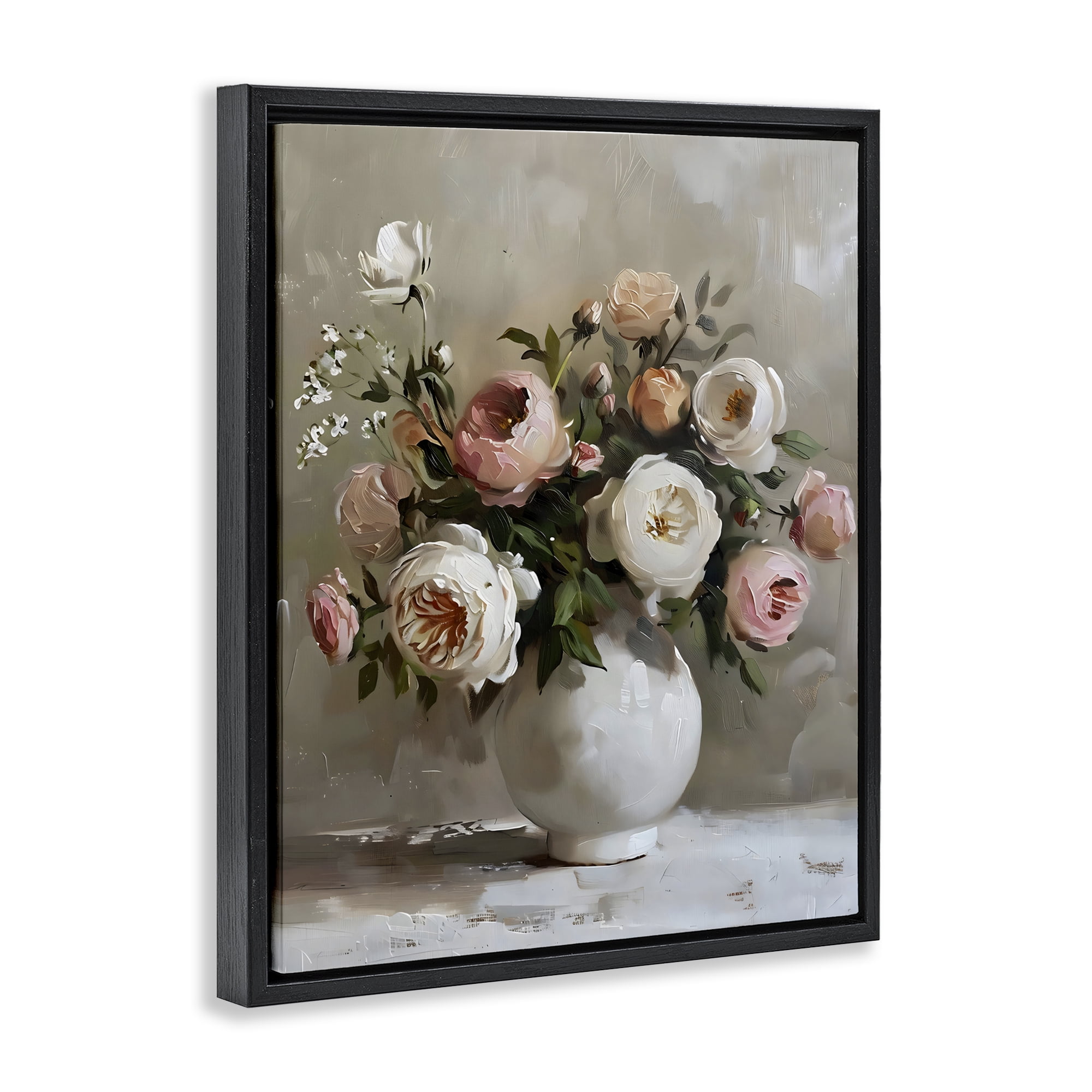 Stupell Industries Peony Blooms Bouquet Vase Black Framed Floater Canvas Wall Art, design by Creative Studio