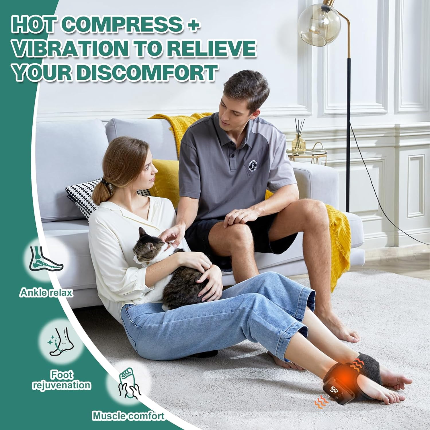 ABCISI Foot Massager - Portable Foot and Ankle Massager with Heat with 3 Vibration Modes 3 Heat Levels Plantar Fasciitis, Travel Home Use (Black)