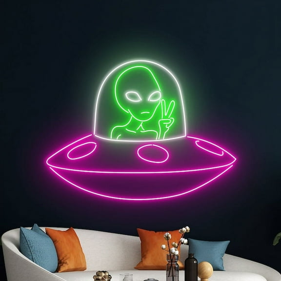 Handmadetneonsign Peace Alien UFO Led Sign, Alien UFO Neon Light, Alien UFO Neon Sign, Alien Space