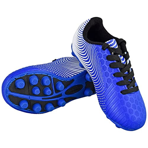 Vizari Enfants Furtif FG Extérieur Ferme Chaussures de Football / Crampons pour les Garçons et les Filles (Bleu / Blanc, Grand Enfant 3.5)