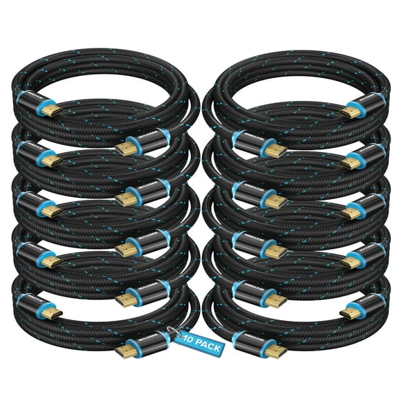 HDMI Cable 4K Ultra HD 6 Foot (10 Pack) Nylon Braided HDMI 2.0 Cable, High Speed 18Gbps 4K60Hz HDR, 3D, 2160p, 1080p, HDCP 2.2, ARC, HDMI Cables for Monitors, HDTV