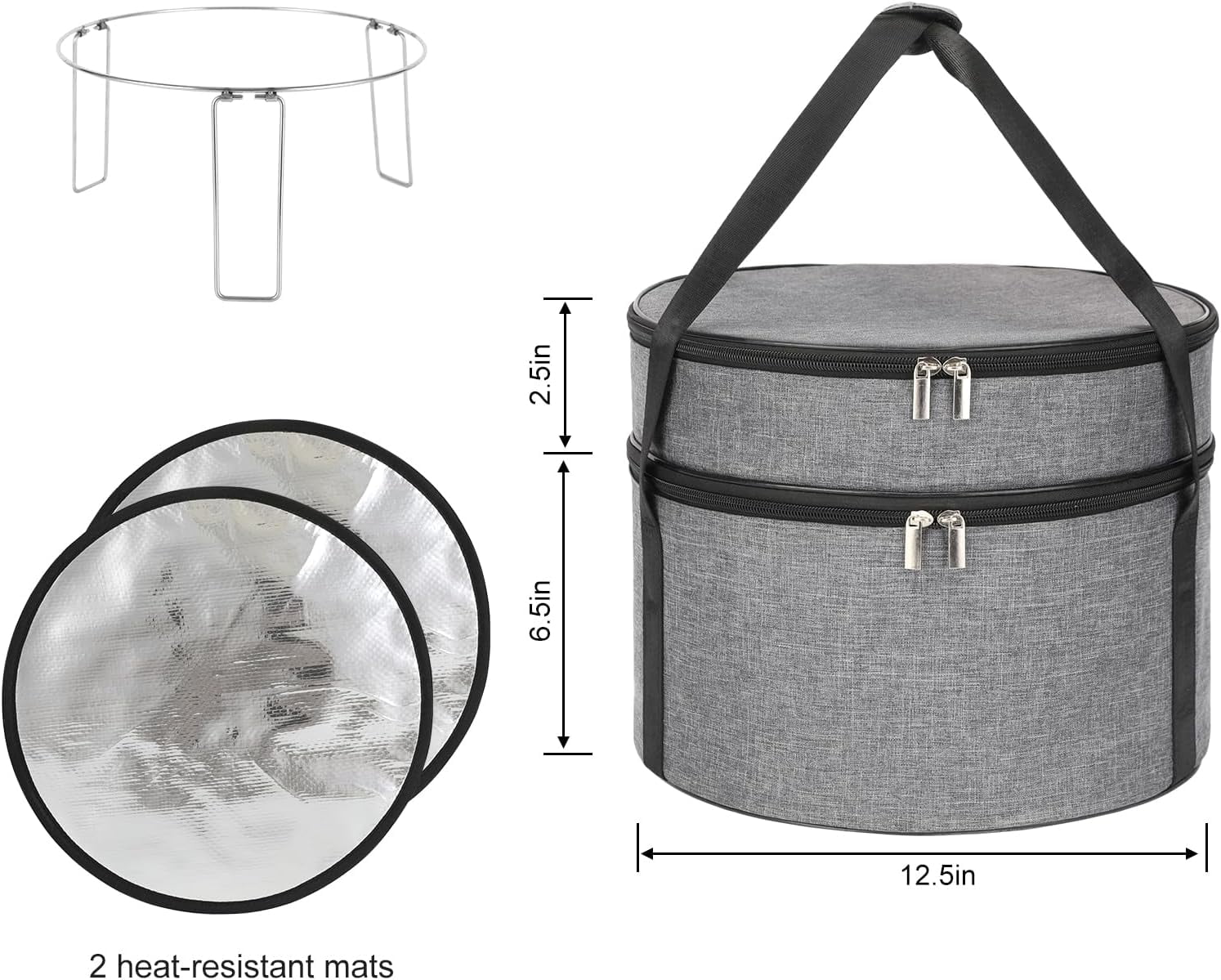 Ming Chen Insulated Casserole Carrier, Round Pie Carrier with Metal Support, Dish Carrier for Hot or Cold Food, Transport Pie Holders Pie Carrying Case, 2 Tiers