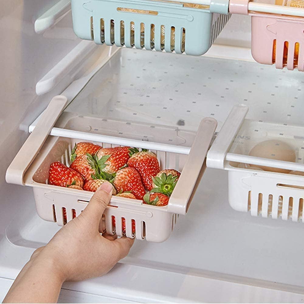 4 PCS Fridge Drawer Organizer,Retractable Pull Out Refrigerator Storage Box Fridge Shelf Holder 