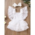 thumbnail image 2 of Cenuakty Summer Infant Lace Romper Outfit, Baby Girls Sweet Style Flower Pattern Fly Sleeve Layered Skirt Splicing Jumpsuit + Headwear, 2 of 8