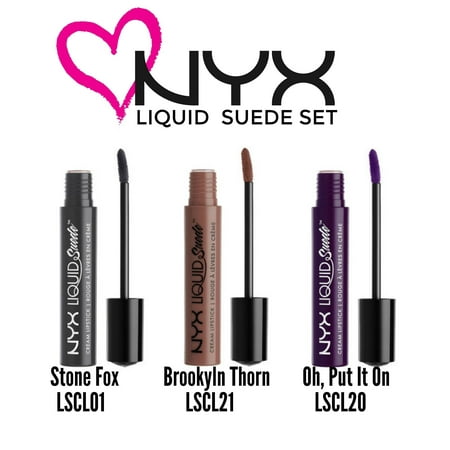 NYX Liquid Suede Cream Lipstick 3 pc. Set (Stone Fox, Brooklyn Thorn, & Oh, Put It (Best Way To Put Lipstick On)