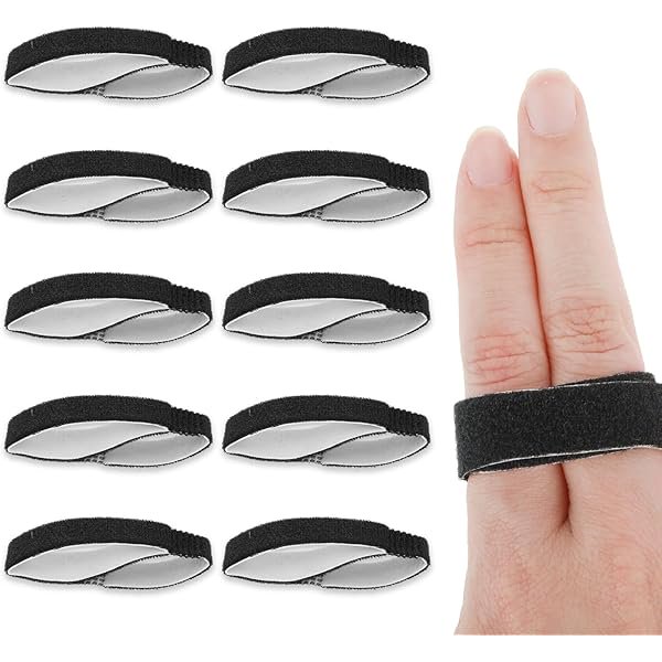 wonima44 10 Pack Tape Finger Straps With Padded Hook and Loop Finger Buddy Strap Fingers Fixation Strap Thicken Pinky Splint Pinky Finger Splint for Injured Finger Support Knuckle Stabilizer(Black)