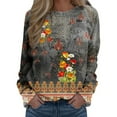 thumbnail image 1 of Womens Print O Neck Sweatshirt  Neck Fit Pullover Tops Suitable Long Sleeve Workout Shirts Loose Blouse, 1 of 4