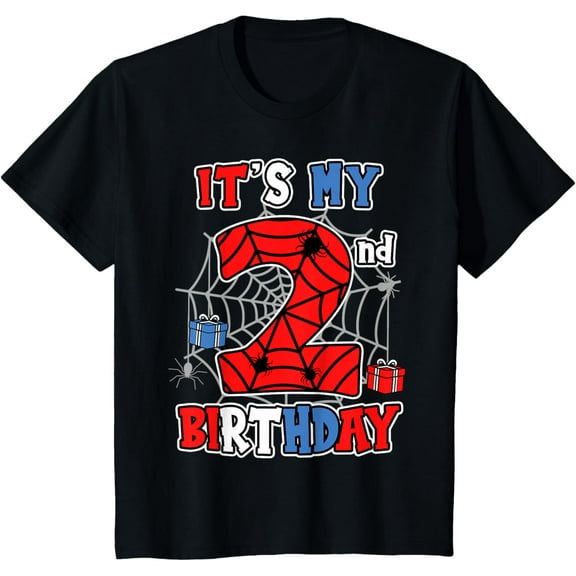 Kids It's My 2nd Birthday Spider Theme Party 2 Year Old Boys Kids T-Shirt