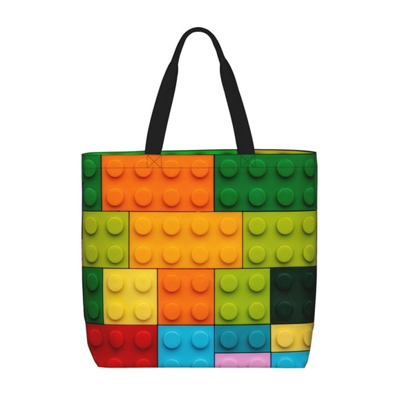 Hirioo Colorful Building Blocks for Tote Bag for Women, Quilted Shoulder Bag with Zipper, Large Capacity Handbags for Casual, Travel, Work