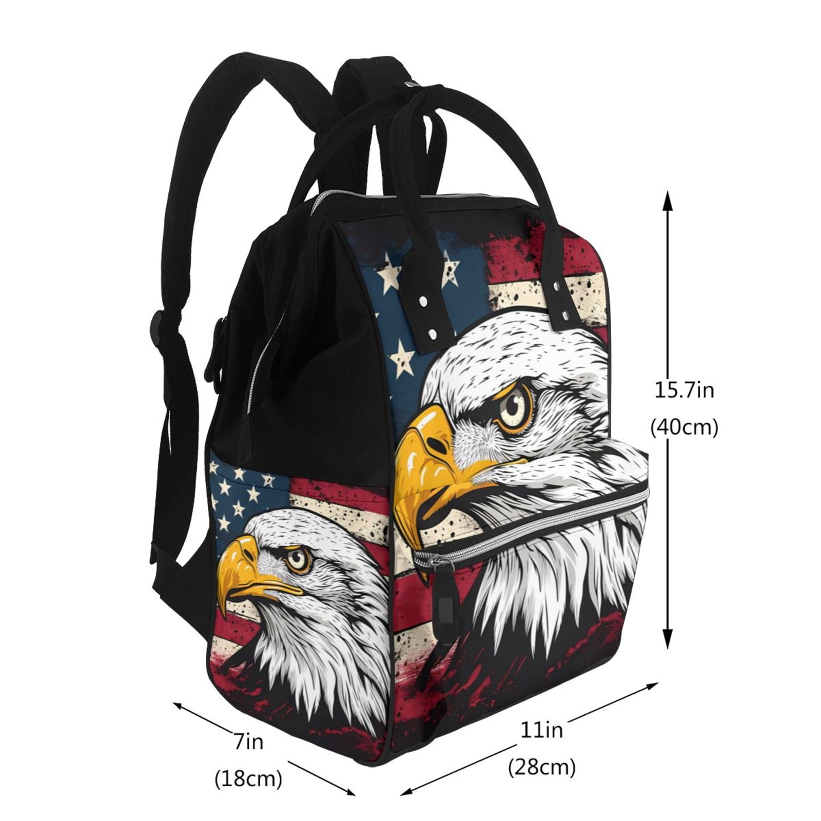 Ratiio American Bald Eagle Mummy Backpack - Waterproof Twill Canvas, Large Capacity Diaper Bag with Multiple Pockets and Adjustable Straps