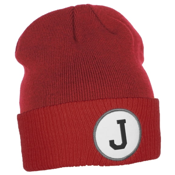Daxton Custom A to Z Initial Letters Cuff Hat Beanie Warm Knit Skull Cap, Red Letter J