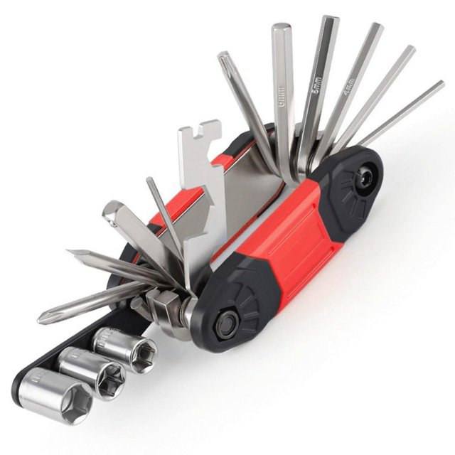 Kit d'Outils de Réparation de Vélo 16 en 1 Multi-Outils Portable Pliable Outils de Vélo de Montagne Levier de Levier de Pneu de Vélo pour Route Montagne -TG