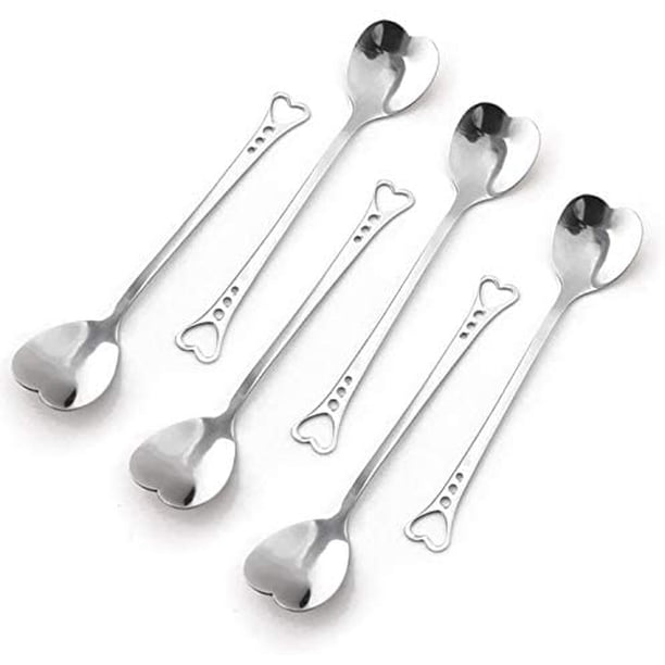 Juego de 6 cucharas de café premium, juego de cucharas de té de acero inoxidable con forma de corazón, bonita cuchara de café expreso, cuchara agitadora, cuchara de postre para helado, azúcar, cóctel, batido, mermelada, café Ormromra HMHZ1390