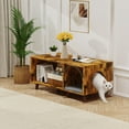 thumbnail image 3 of FRAPOW 40 in Coffee Table Cat Tables Living Room with Storage Cabinet, Wooden Rustic Coffee Tables with Cat House, Hidden Kitty Food Table Litter Box Furniture Retro Color, 3 of 8