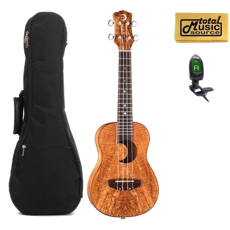 Luna Exotic Spalt Maple Concert Ukulele Crescent Moon w/Gigbag,Tuner & TMS Polishing Cloth, UKE EX SM PACK