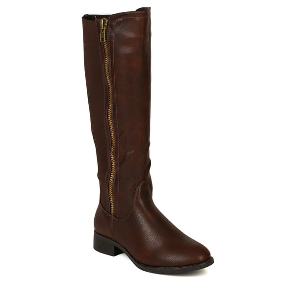 Nature Breeze BD76 Women Leatherette Fabric Almond Toe Knee High Riding Boot