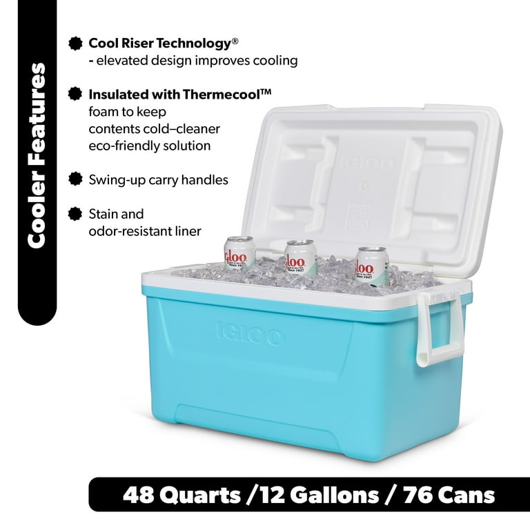 Igloo 48QT Laguna Ice Chest Cooler with Handle, Hard-sided, Aqua
