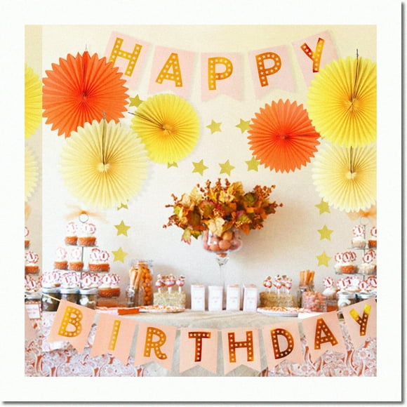 Autumn Bliss Party Pack: Fall Birthday Decor Kit with Tissue Paper Fans, Happy Birthday Banner, Paper Star Garland & Baby Shower Wall Hanging. Perfect Autumn-themed Decorations!