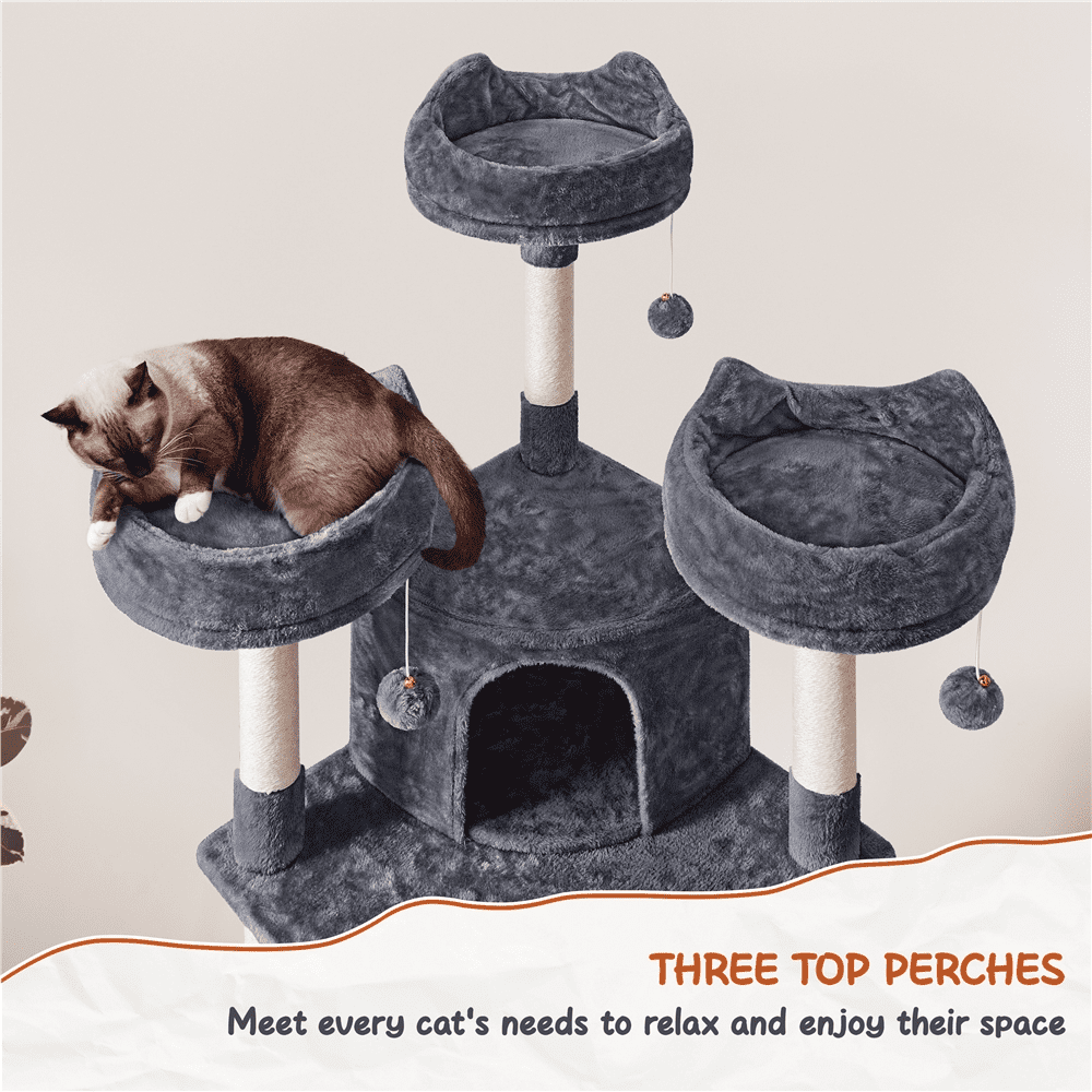 Alden Design 76"H Large Multilevel Cat Tree Tower with Condos and Perches, Dark Gray