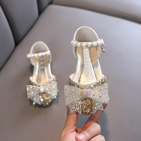GUOBIOZIY Toddler Girls Flats Mary Jane Flower Girl Dress Shoes School Wedding Party Shoes (Gold 11-11.5Y )