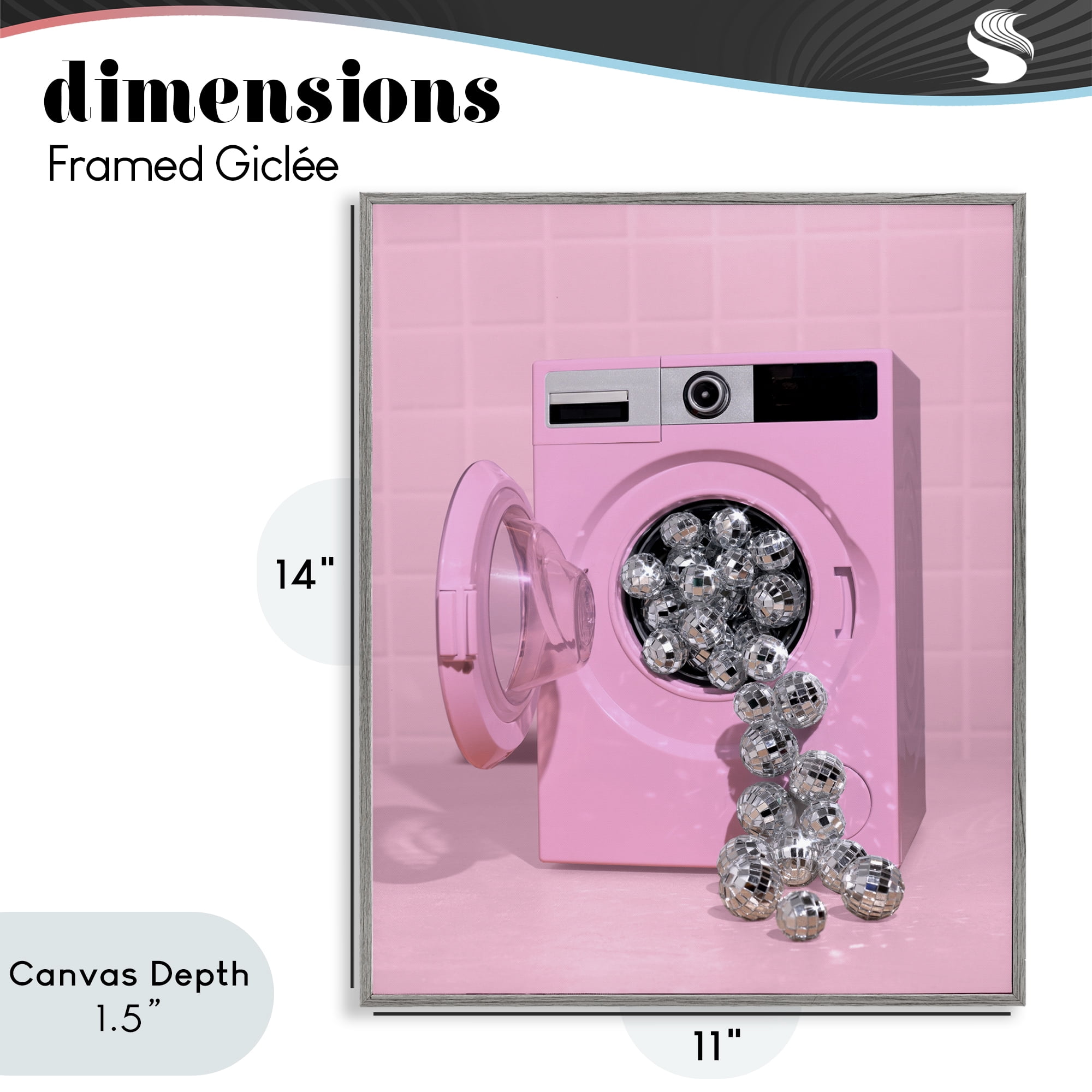 Stupell Industries Disco Laundry Machine over Pink Gray Framed Giclee Art, design by LISH Creative
