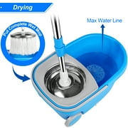 Spin Mop and Bucket on Wheels, Mop and Bucket Set, 360° Spinning Mopping Bucket with 3 Microfiber Refills & 61 Extended Mop Rod for Floor Cleaning, Blue