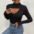 thumbnail image 5 of Idoravan Bodysuits for Women Long Sleeve,Women's Long Sleeved Solid Color Fashion Tight Fitting Cutout Jumpsuit Black S, 5 of 8