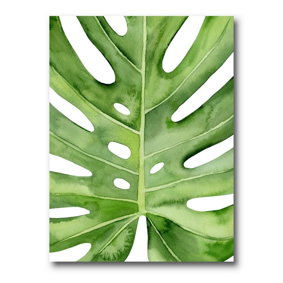 Designart ' Close Up Green Monstera Leaf Tropical Palm ' Tropical Canvas Wall Art Print