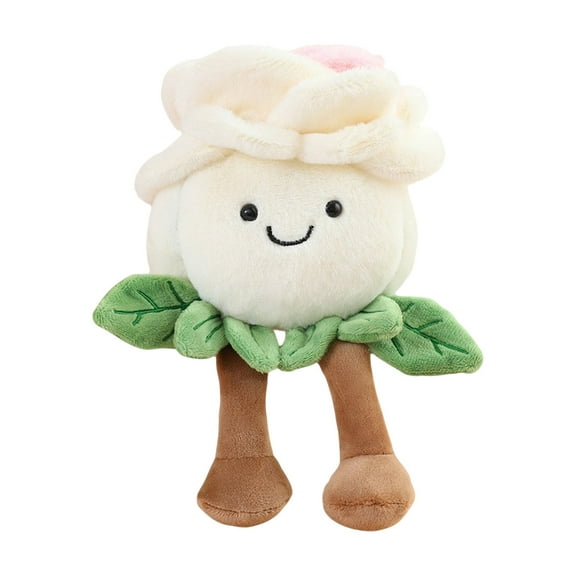 Simulated Rose Plush Toy, Cute Smiling Flower Stuffed Animal With Green Leaves And Brown Legs, For Office Desk Decor, Bedroom Shelf Ornament, Living Room Accent, Home Decoration,